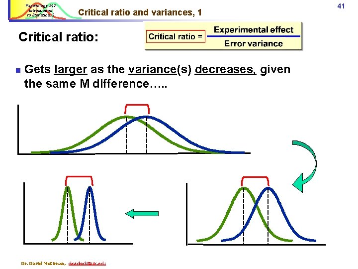 Psychology 242 Introduction to Statistics, 2 Critical ratio and variances, 1 Critical ratio: n