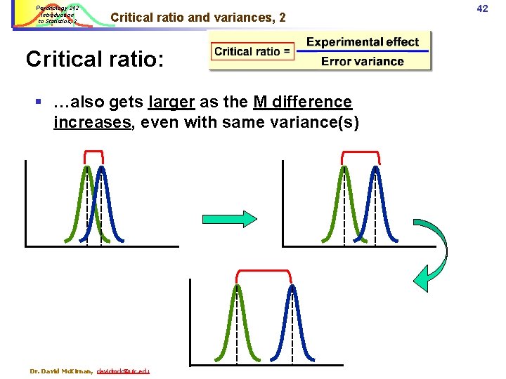 Psychology 242 Introduction to Statistics, 2 Critical ratio and variances, 2 Critical ratio: §