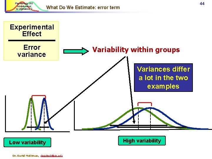 Psychology 242 Introduction to Statistics, 2 44 What Do We Estimate: error term Experimental