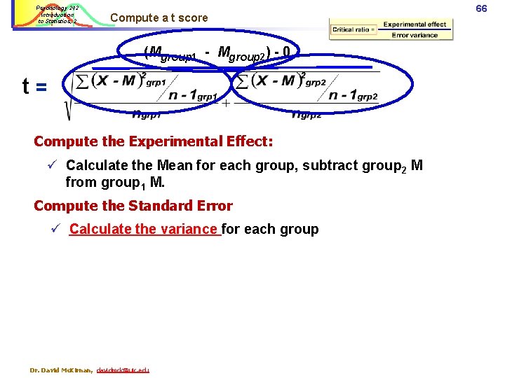 Psychology 242 Introduction to Statistics, 2 Compute a t score (Mgroup 1 - Mgroup