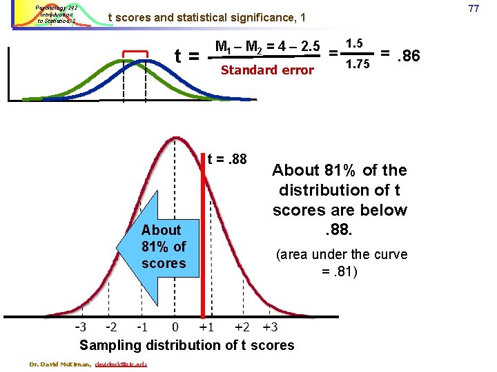 Psychology 242 Introduction to Statistics, 2 77 t scores and statistical significance, 1 t=