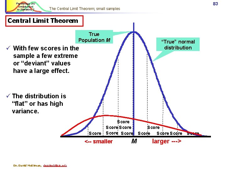 Psychology 242 Introduction to Statistics, 2 83 The Central Limit Theorem; small samples Central