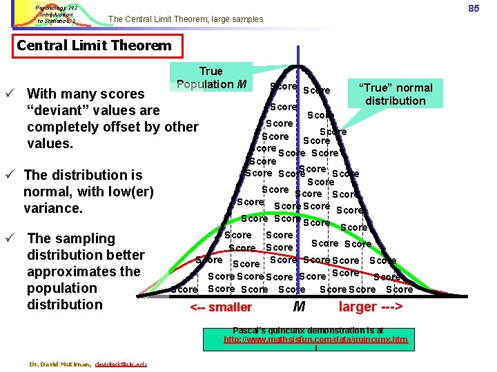 Psychology 242 Introduction to Statistics, 2 85 The Central Limit Theorem; large samples Central