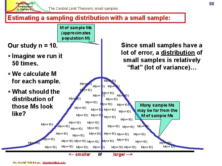 Psychology 242 Introduction to Statistics, 2 88 The Central Limit Theorem; small samples Estimating