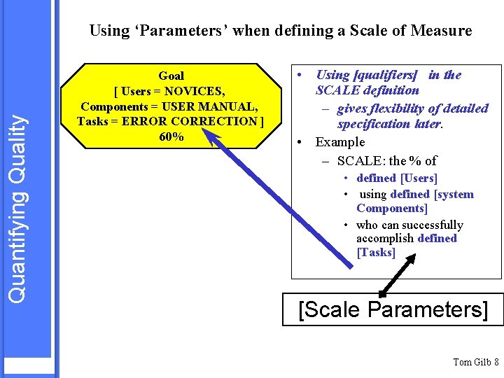 Quantifying Quality Using ‘Parameters’ when defining a Scale of Measure Goal [ Users =