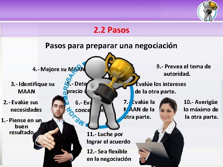 2. 2 Pasos para preparar una negociación 9. - Prevea el tema de autoridad.