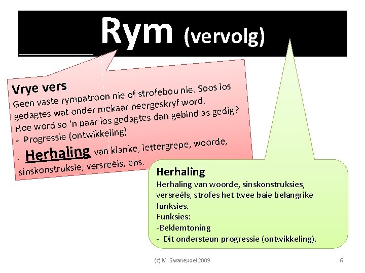 Rym (vervolg) Vrye vers . Soos los ie n u o b e f Rym (vervolg) Vrye vers . Soos los ie n u o b e f