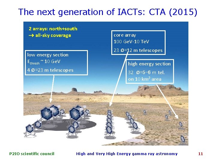 The next generation of IACTs: CTA (2015) 2 arrays: north+south all-sky coverage low energy