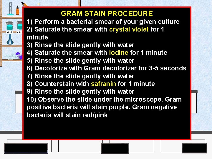 GRAM STAIN PROCEDURE Agar Plates p. H = 7 p. H = 9 1)