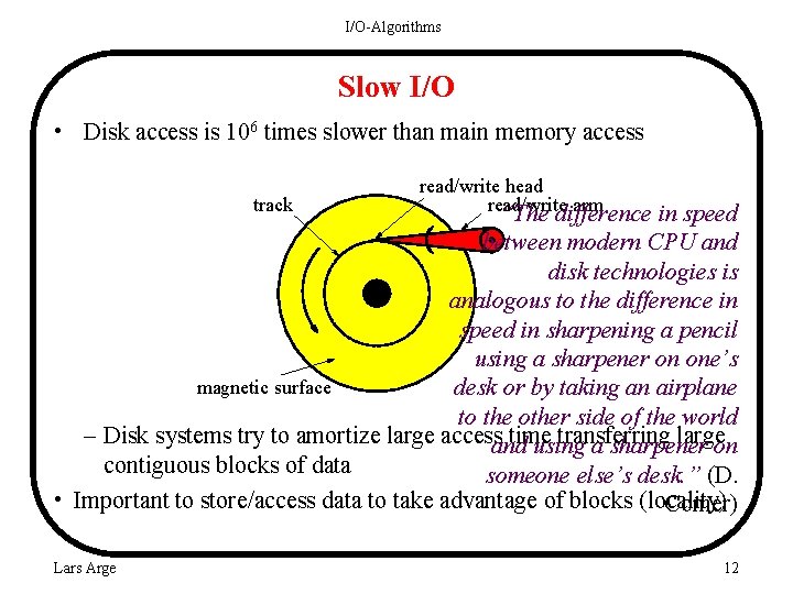 I/O-Algorithms Slow I/O • Disk access is 106 times slower than main memory access