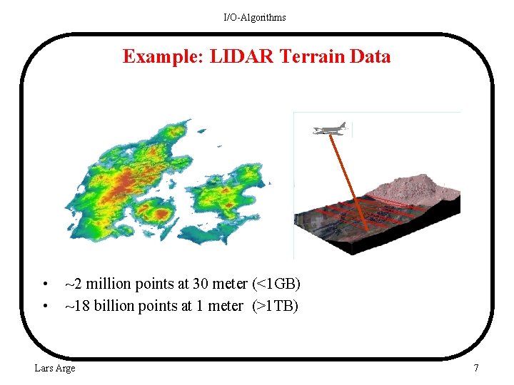 I/O-Algorithms Example: LIDAR Terrain Data • • ~2 million points at 30 meter (<1
