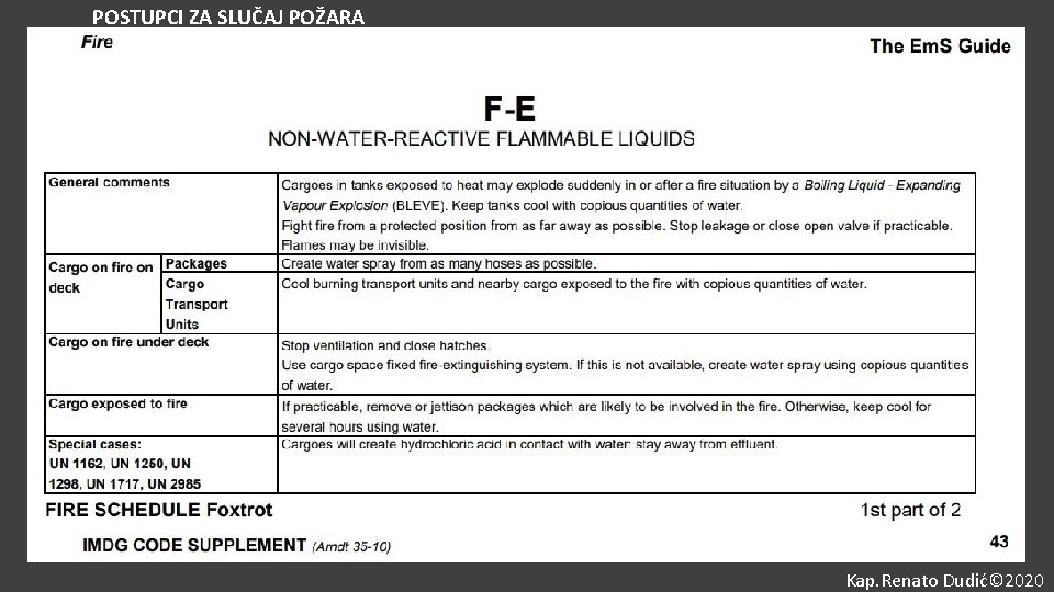 POSTUPCI ZA SLUČAJ POŽARA Kap. Renato Dudić© 2020 