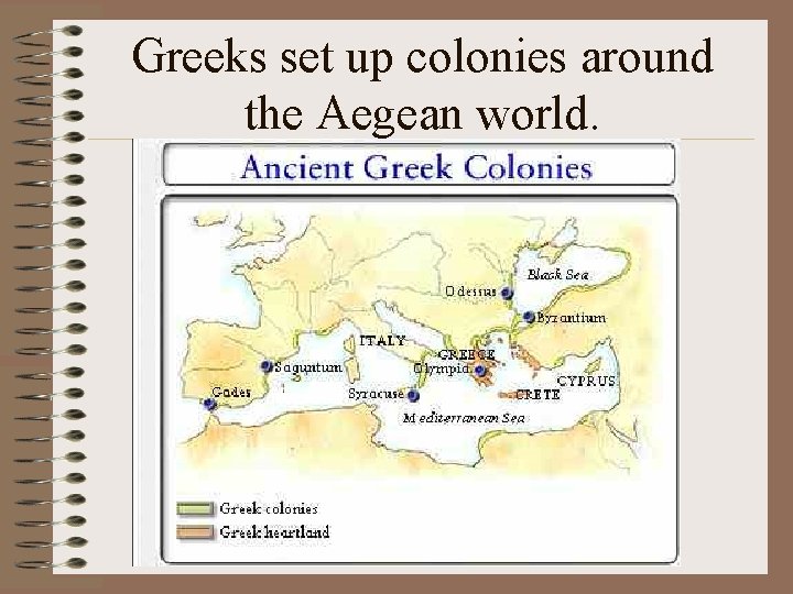 Greeks set up colonies around the Aegean world. 