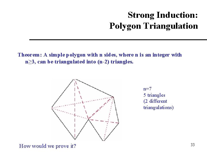 Strong Induction: Polygon Triangulation Theorem: A simple polygon with n sides, where n is Strong Induction: Polygon Triangulation Theorem: A simple polygon with n sides, where n is