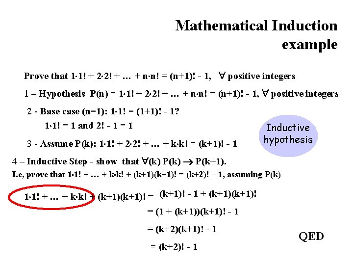 Mathematical Induction example Prove that 1 1! + 2 2! + … + n Mathematical Induction example Prove that 1 1! + 2 2! + … + n