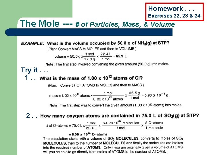 Homework. . . The Mole --- Try it. . . 1. . 2. .