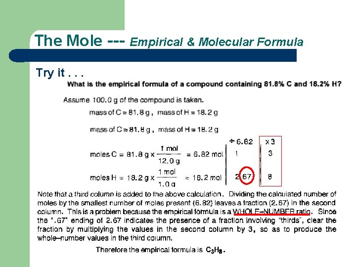 The Mole --Try it. . . Empirical & Molecular Formula 