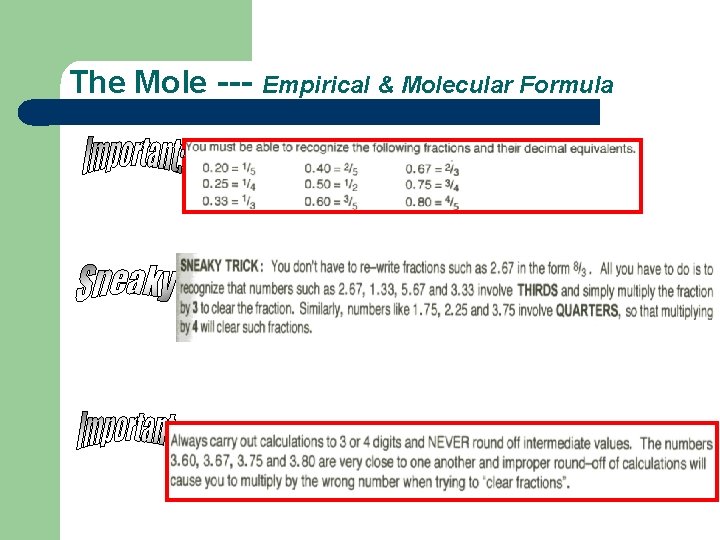 The Mole --- Empirical & Molecular Formula 