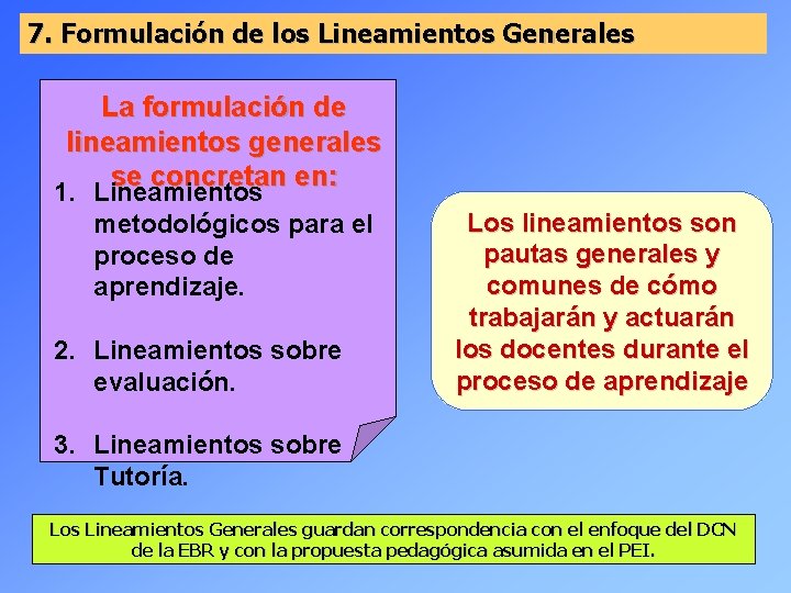 7. Formulación de los Lineamientos Generales La formulación de lineamientos generales se concretan en: