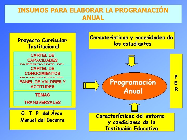 INSUMOS PARA ELABORAR LA PROGRAMACIÓN ANUAL Proyecto Curricular Institucional CARTEL DE CAPACIDADES DIVERSIFICADES DEL