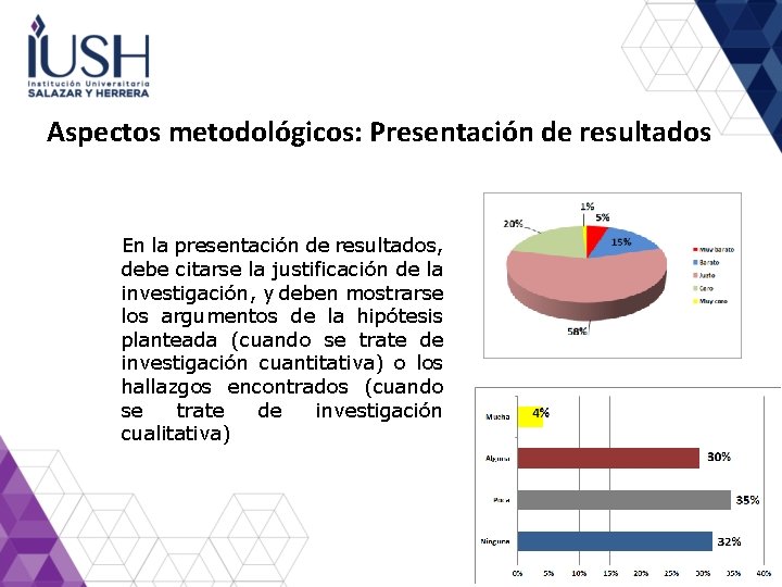 Aspectos metodológicos: Presentación de resultados En la presentación de resultados, debe citarse la justificación