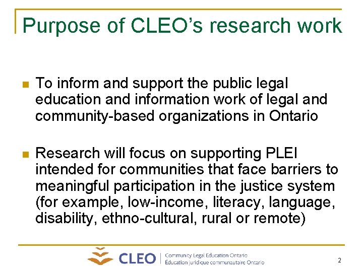 CLEO Researching for Impact Presentation to PLEAC conference