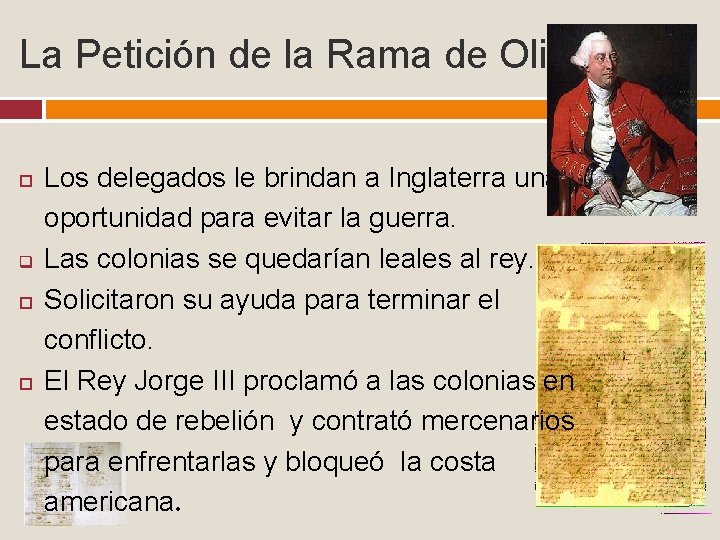 La Petición de la Rama de Olivo q Los delegados le brindan a Inglaterra