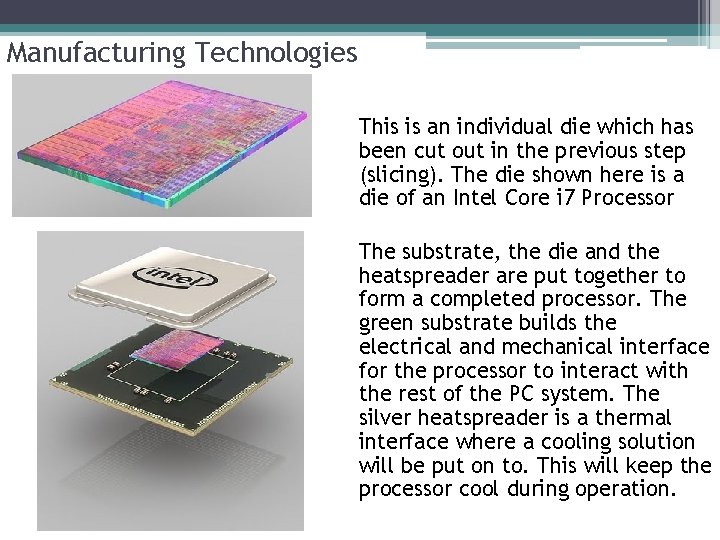 Manufacturing Technologies This is an individual die which has been cut out in the Manufacturing Technologies This is an individual die which has been cut out in the