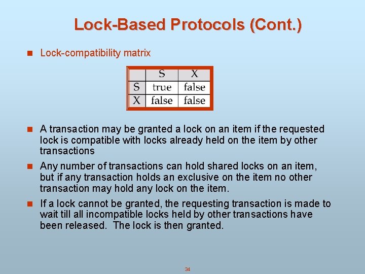 Lock-Based Protocols (Cont. ) n Lock-compatibility matrix n A transaction may be granted a Lock-Based Protocols (Cont. ) n Lock-compatibility matrix n A transaction may be granted a