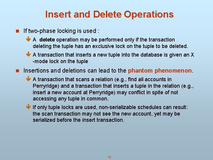 Insert and Delete Operations n If two-phase locking is used : ê A delete Insert and Delete Operations n If two-phase locking is used : ê A delete