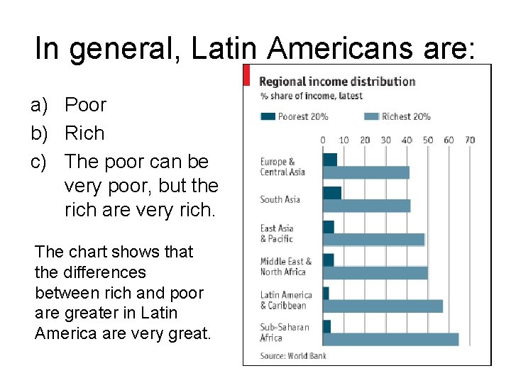 In general, Latin Americans are: a) Poor b) Rich c) The poor can be In general, Latin Americans are: a) Poor b) Rich c) The poor can be