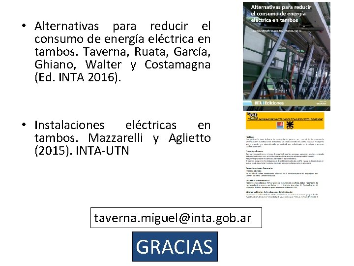  • Alternativas para reducir el consumo de energía eléctrica en tambos. Taverna, Ruata,