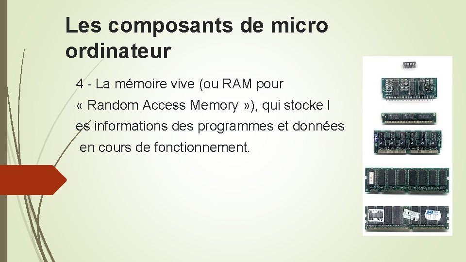 Les composants de micro ordinateur 4 - La mémoire vive (ou RAM pour «