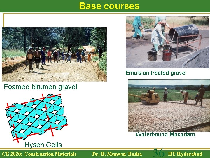 Base courses Emulsion treated gravel Foamed bitumen gravel Waterbound Macadam Hysen Cells CE 2020: