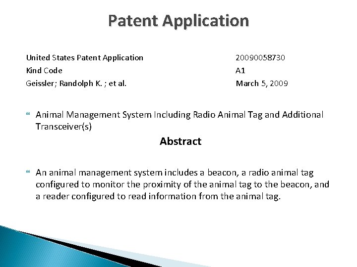 Patent Application United States Patent Application Kind Code Geissler; Randolph K. ; et al.