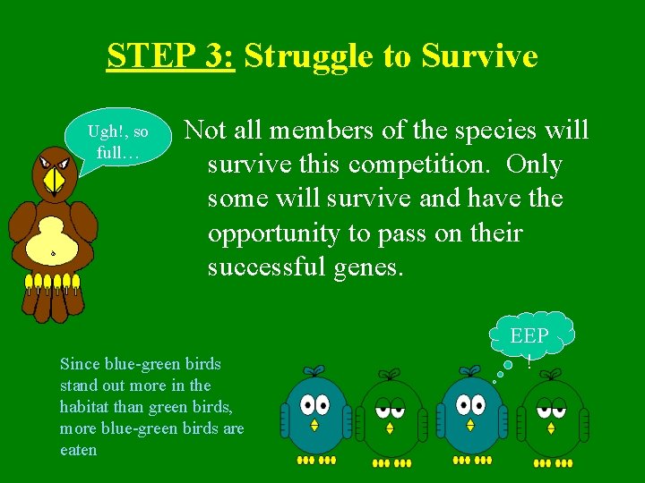 STEP 3: Struggle to Survive Ugh!, so full… Not all members of the species