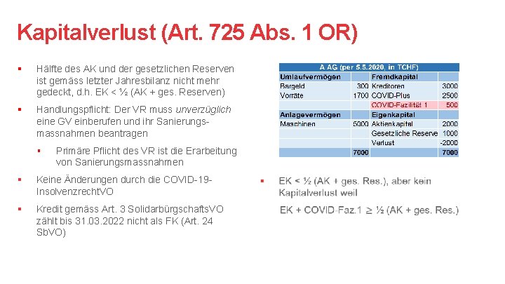 Kapitalverlust (Art. 725 Abs. 1 OR) § Hälfte des AK und der gesetzlichen Reserven