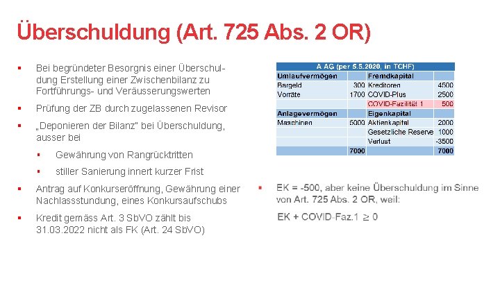 Überschuldung (Art. 725 Abs. 2 OR) § Bei begründeter Besorgnis einer Überschuldung Erstellung einer