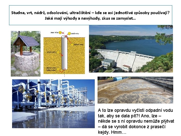 Studna, vrt, nádrž, odsolování, ultračištění – kde se asi jednotlivé způsoby používají? Jaké mají