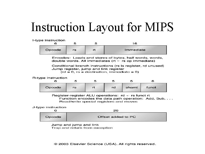 Instruction Layout for MIPS 