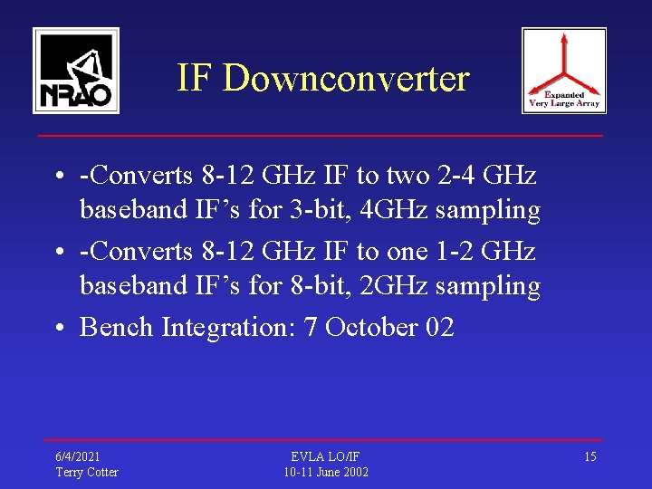 IF Downconverter • -Converts 8 -12 GHz IF to two 2 -4 GHz baseband