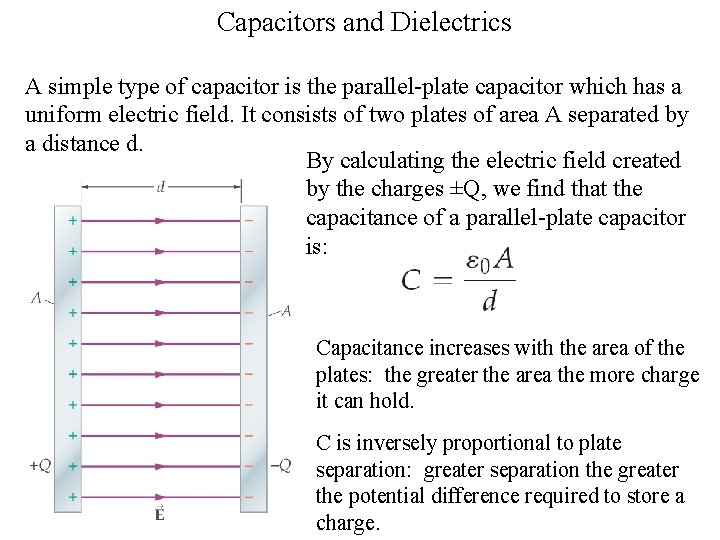 Capacitors and Dielectrics A simple type of capacitor is the parallel-plate capacitor which has