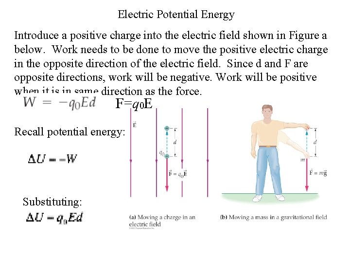 Electric Potential Energy Introduce a positive charge into the electric field shown in Figure