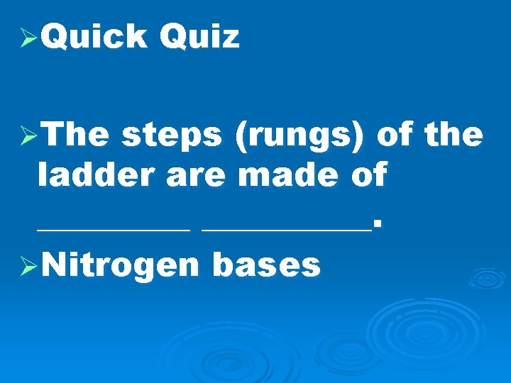 ØQuick ØThe Quiz steps (rungs) of the ladder are made of __________. ØNitrogen bases