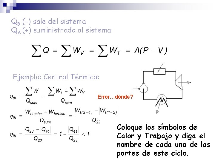 QB (-) sale del sistema QA (+) suministrado al sistema Ejemplo: Central Térmica: Error…dónde?