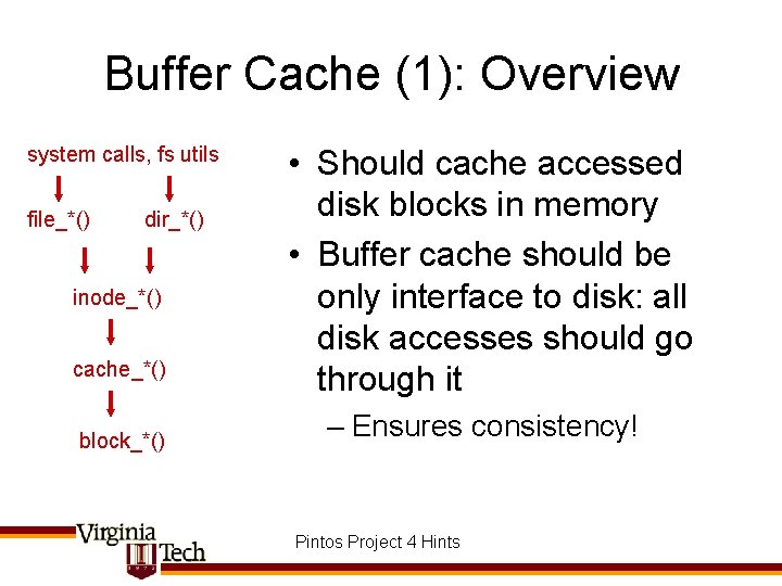 Buffer Cache (1): Overview system calls, fs utils file_*() dir_*() inode_*() cache_*() block_*() •