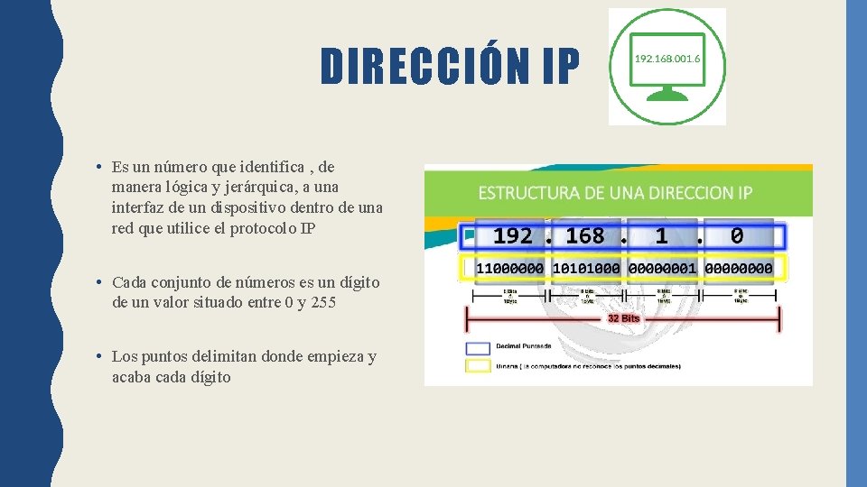 DIRECCIÓN IP • Es un número que identifica , de manera lógica y jerárquica,