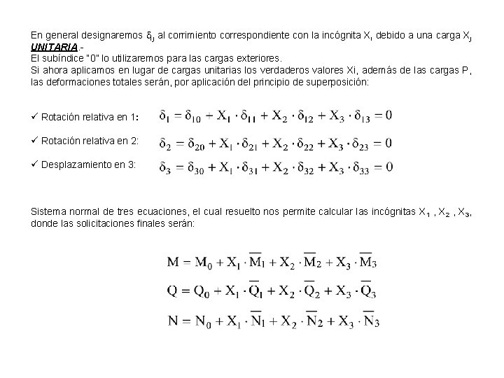 En general designaremos ij al corrimiento correspondiente con la incógnita Xi debido a una