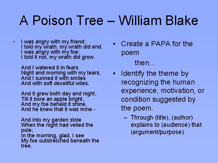 A Poison Tree – William Blake • I was angry with my friend: I