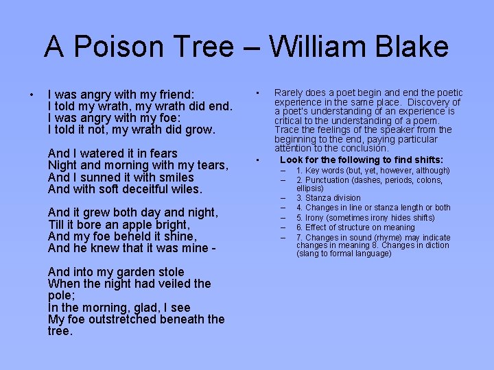 A Poison Tree – William Blake • I was angry with my friend: I